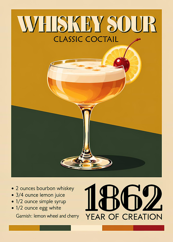 Whiskey Sour Cocktail Recipe Poster