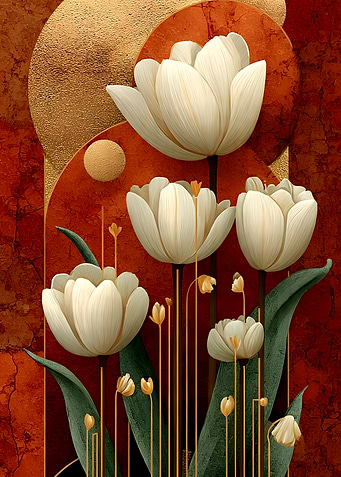 Elegant White Tulips on Terracotta Background