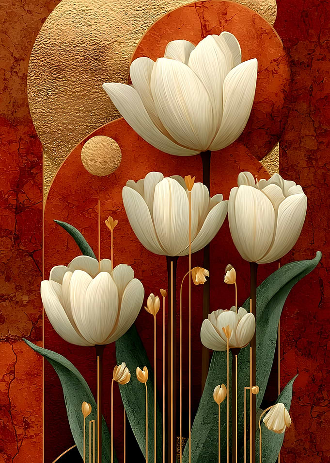 Elegant White Tulips on Terracotta Background