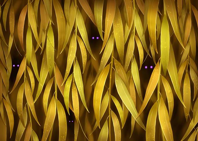 Glowing Eyes in Willow Leaves