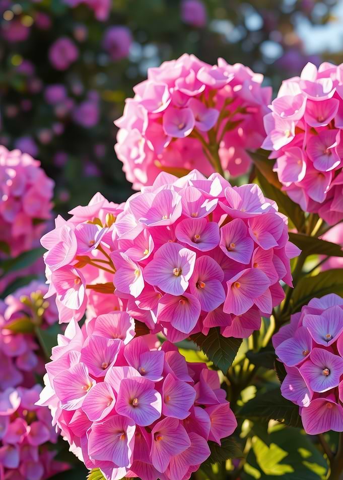 Vibrant Pink Hydrangea Flower Clusters