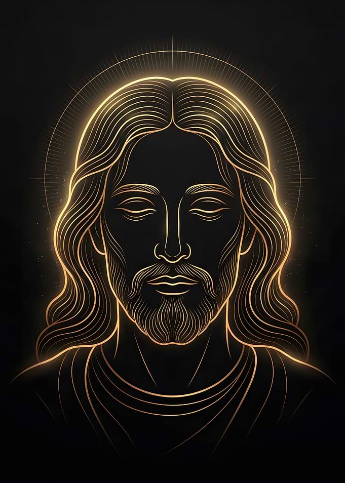 Golden Line Art Portrait of Jesus