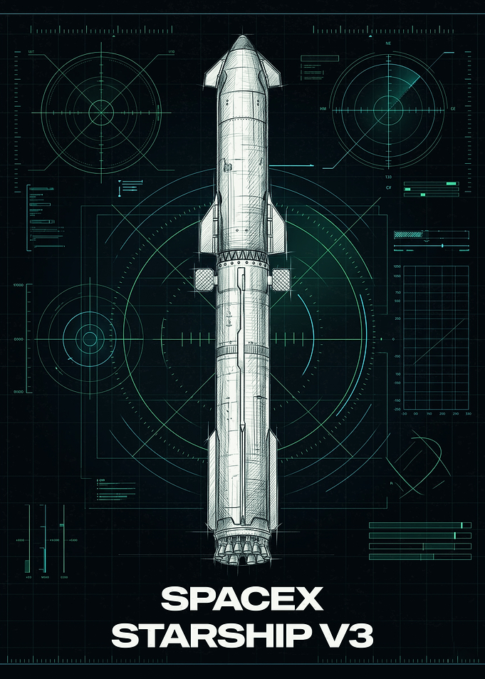 SpaceX Starship V3 Blueprint Poster