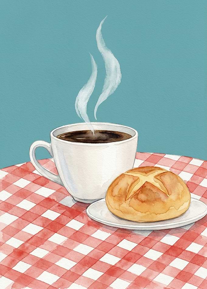 Watercolor Coffee and Bread Breakfast