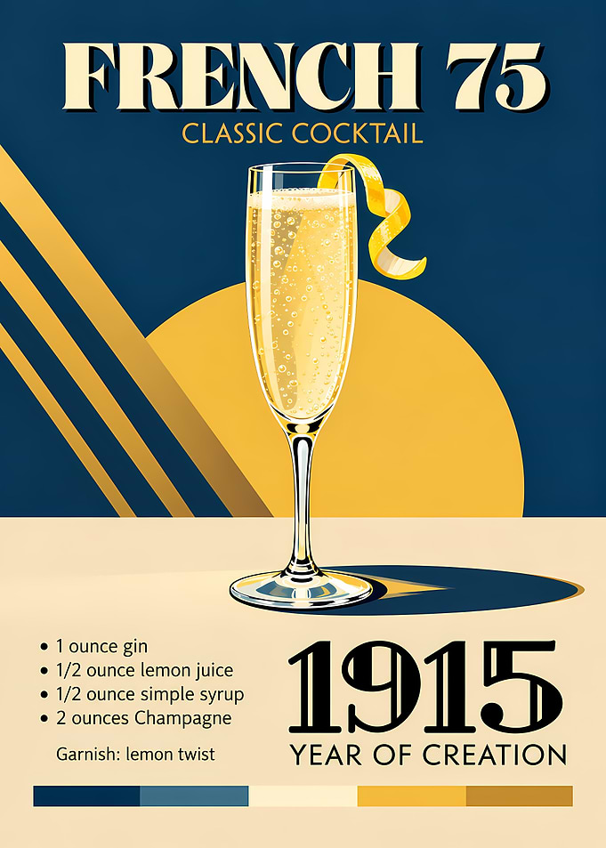 French 75 Cocktail Vintage Poster