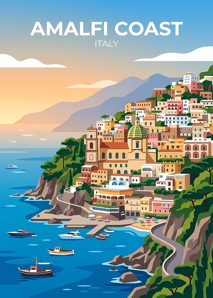 Amalfi Coast Italy Travel Poster