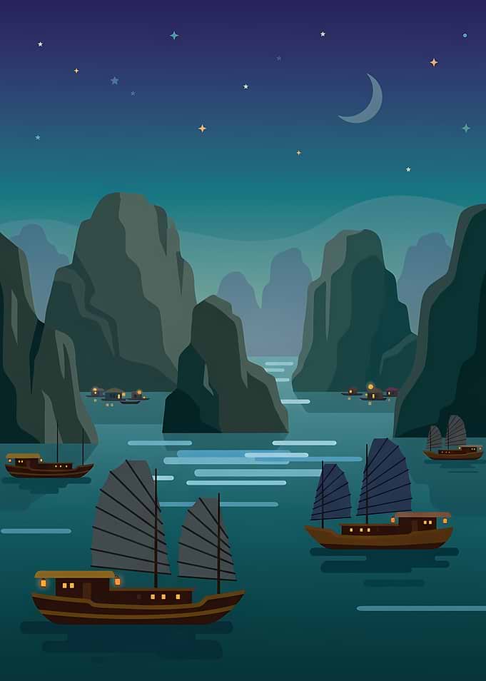 Ha Long Bay Night Landscape