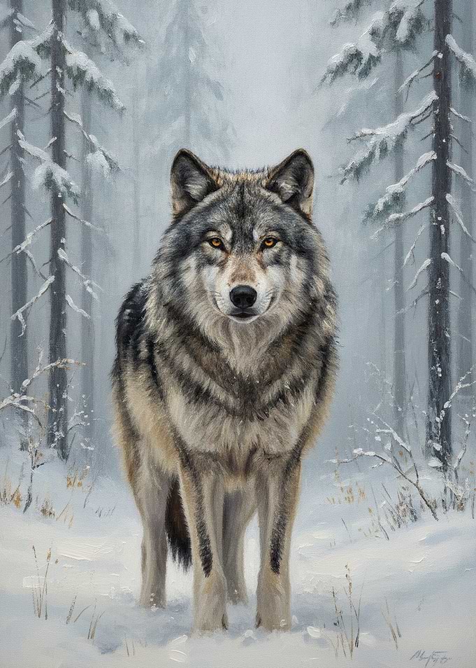 Majestic Gray Wolf in Snowy Forest