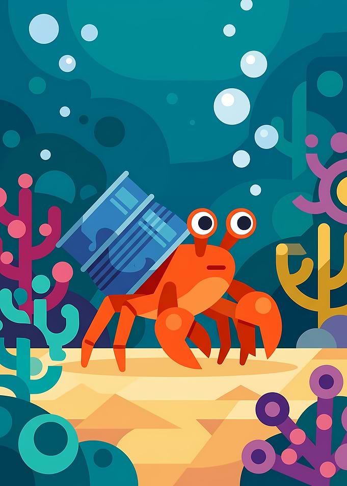 Cute Hermit Crab with Trash Shell