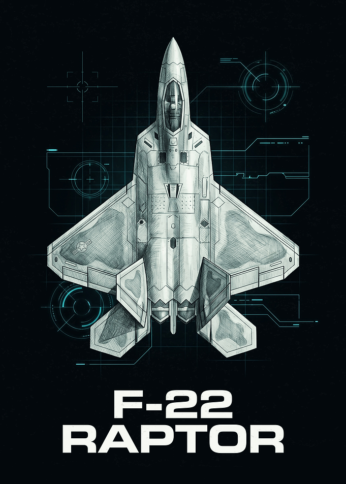 F-22 Raptor Blueprint Style Illustration
