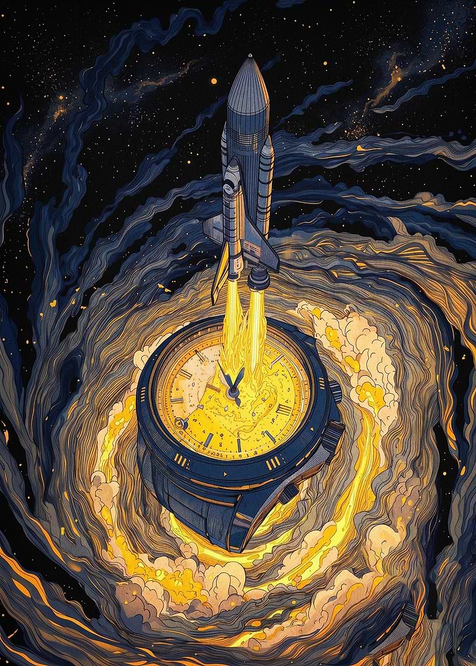Rocket Space Time Surreal Art