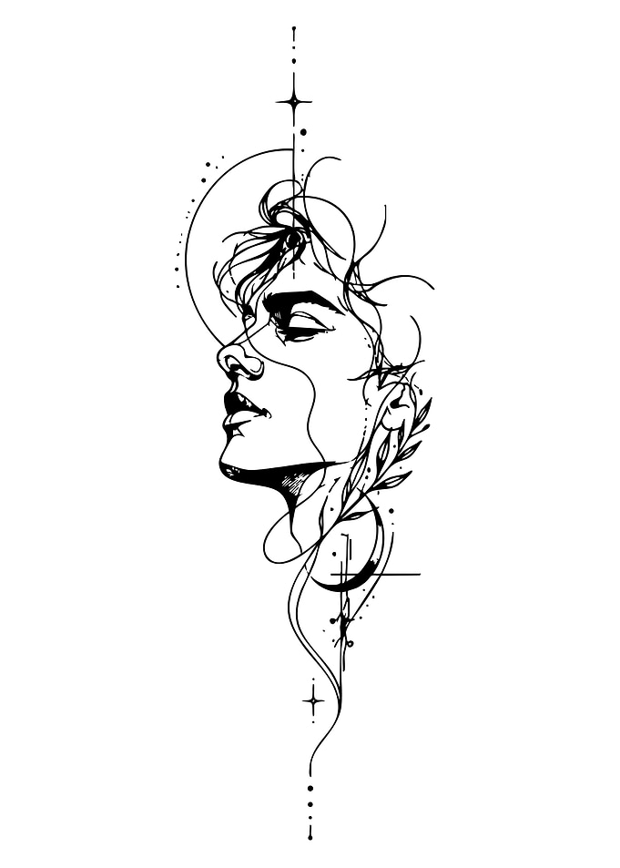 Minimalist Line Art Portrait Tattoo Design