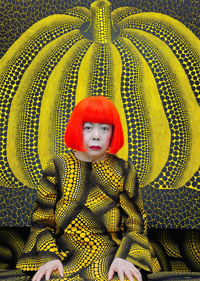 Yayoi Kusama with Yellow Pumpkin Art