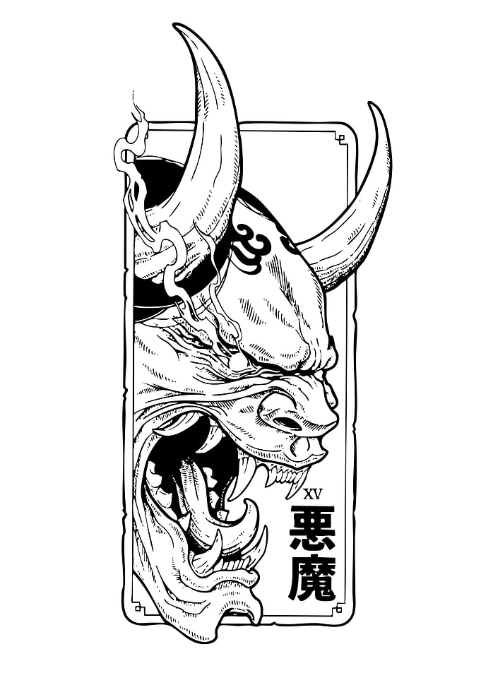 Japanese Oni Demon Mask Tarot Card