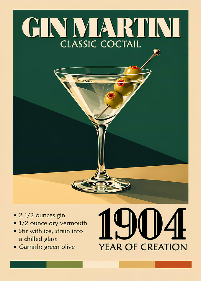 Vintage Gin Martini Cocktail Poster