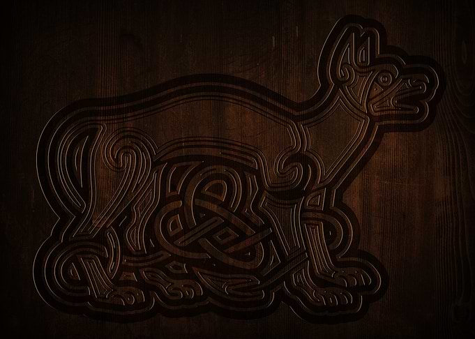 Celtic Knotwork Wolf Wood Carving