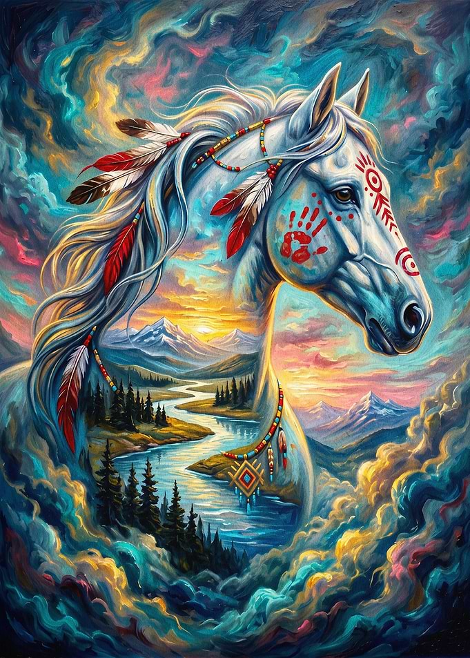 Spirit Horse Mountain Sunset Art
