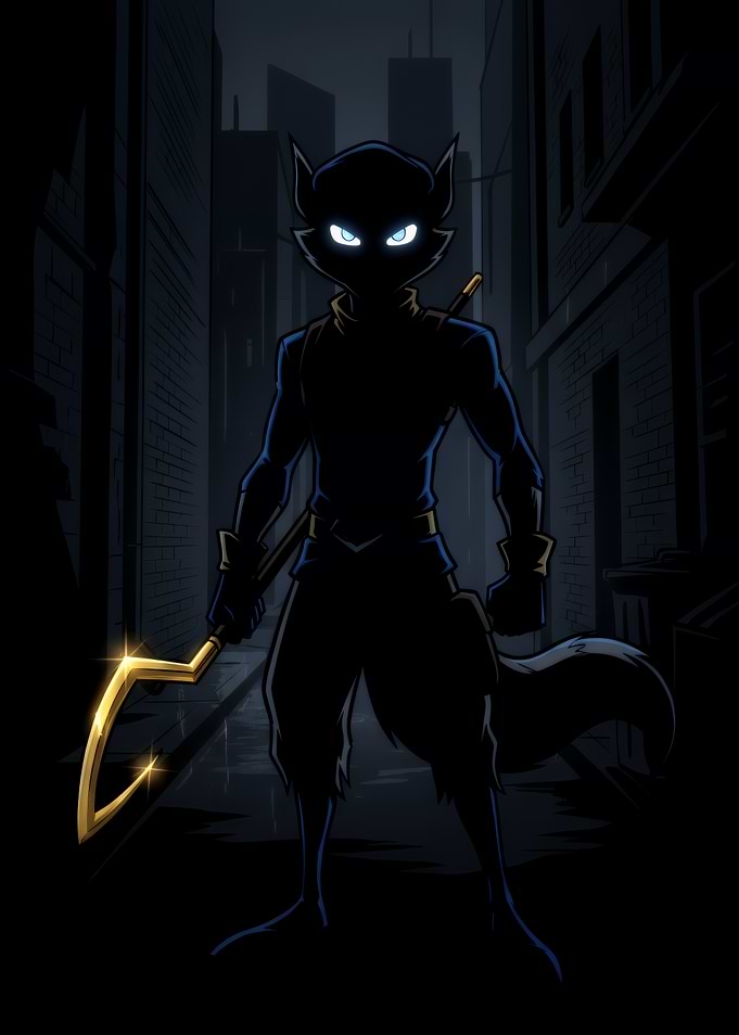 Sly Cooper Standing in Dark Alley