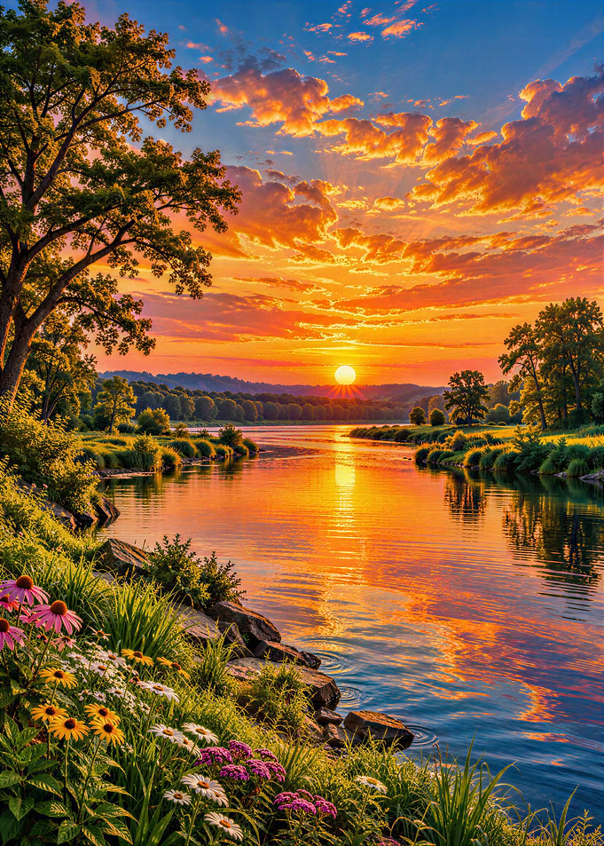 Sunset River Landscape