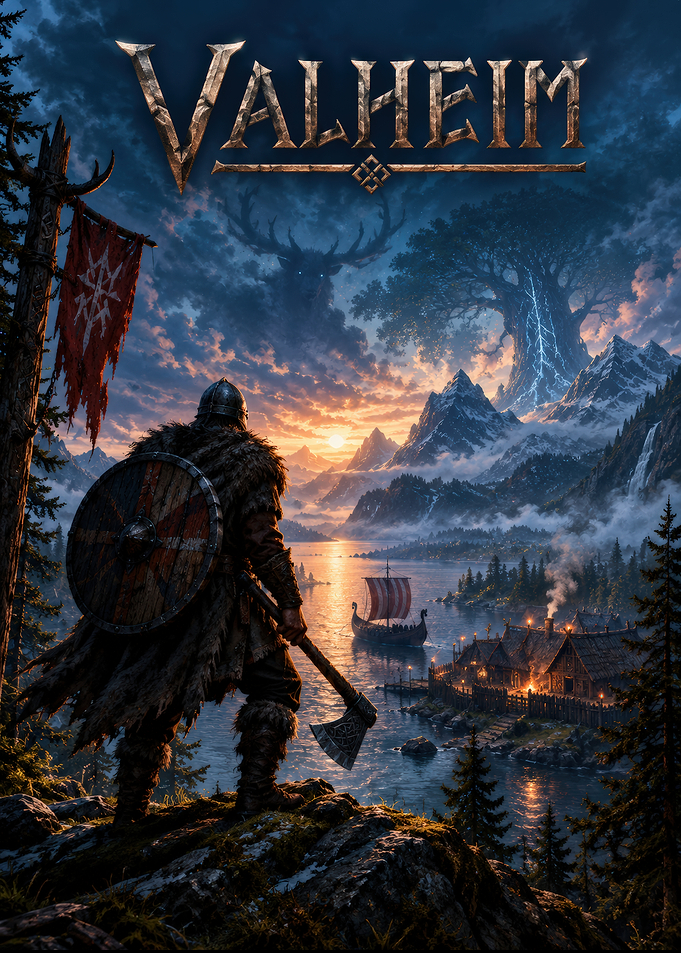 Valheim Viking Warrior Landscape Poster