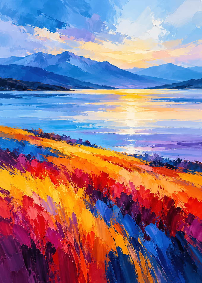 Vibrant Impasto Landscape at Sunset