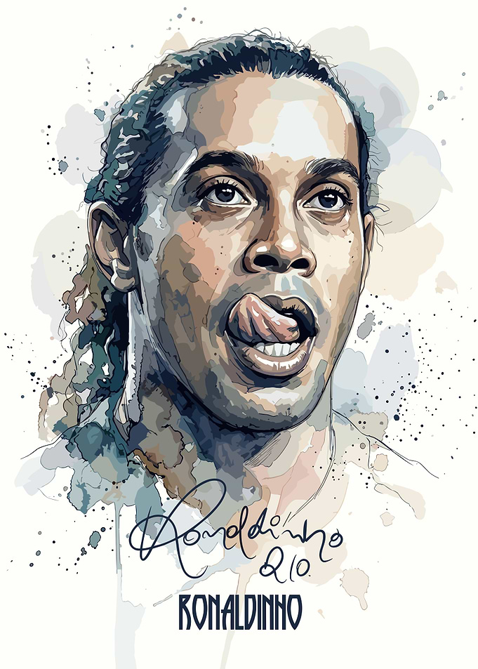 Ronaldinho Watercolor Portrait Art