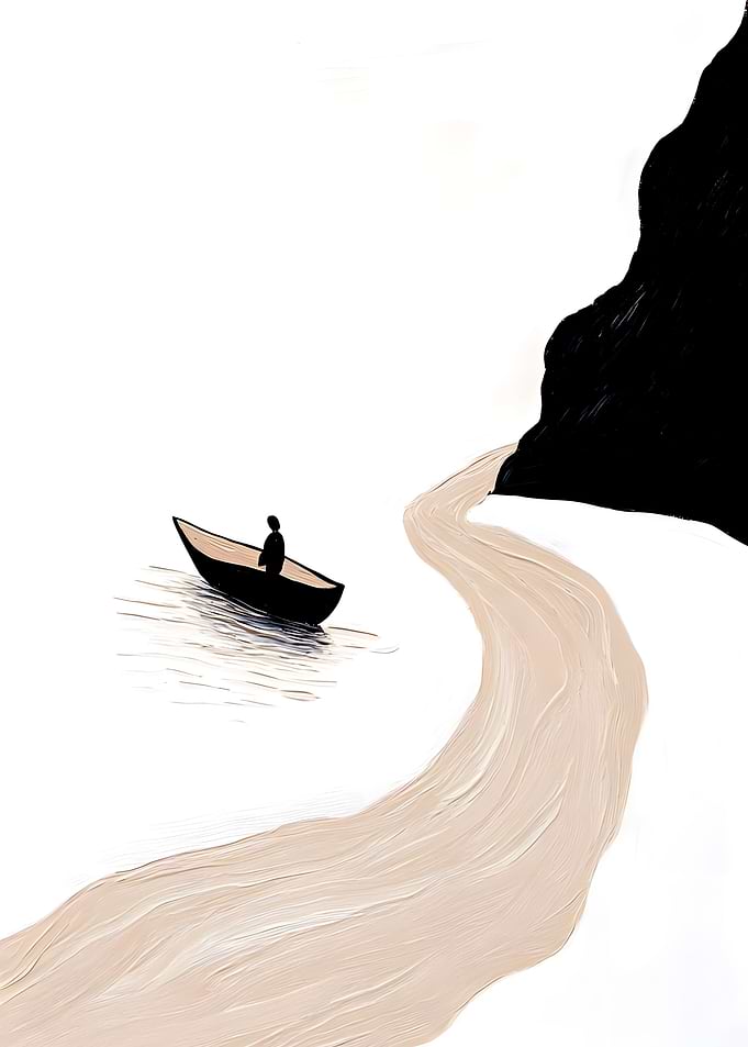 Minimalist Painting of Boat and Shore