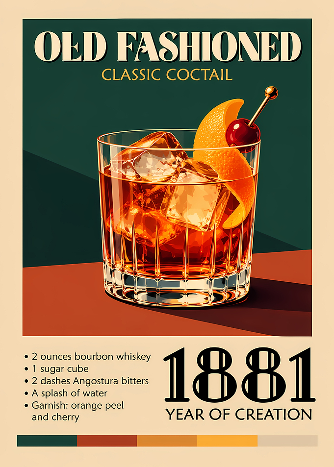 Old Fashioned Cocktail Recipe Poster