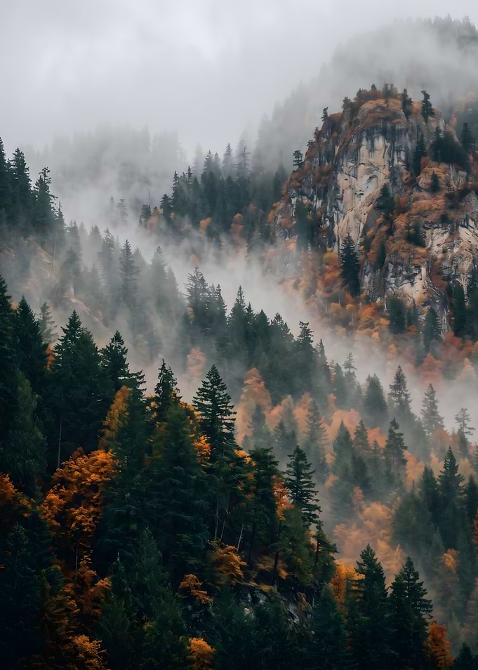 Misty Autumn Mountain Forest