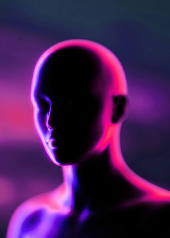 Neon Silhouette Human Head Portrait