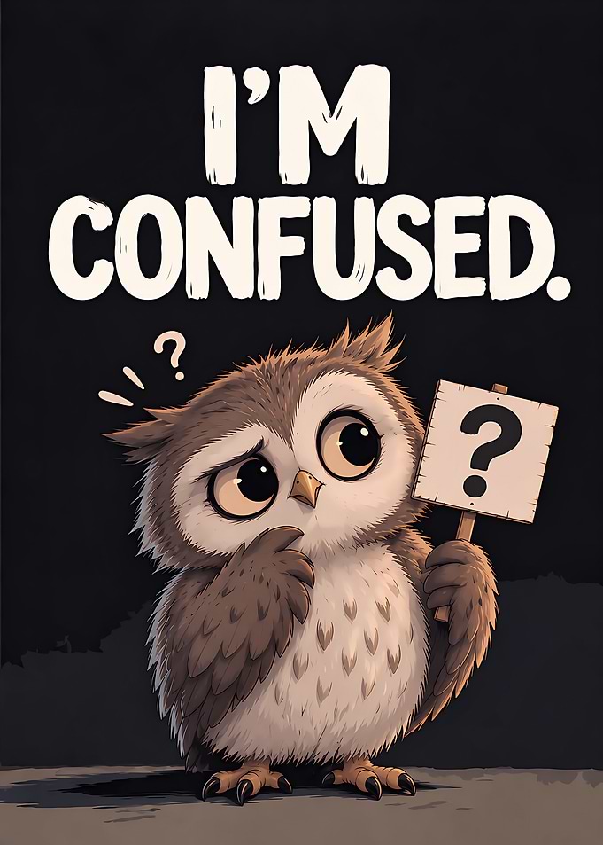 Cute Confused Owl Funny Relatable Quote Art