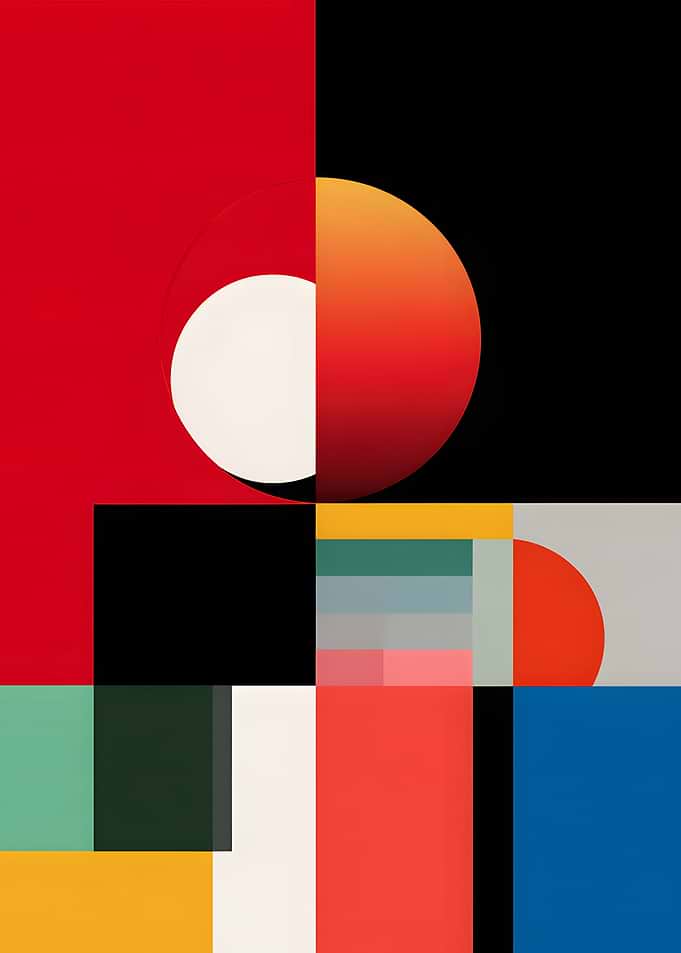 Geometric Abstract Bauhaus Composition with Circles