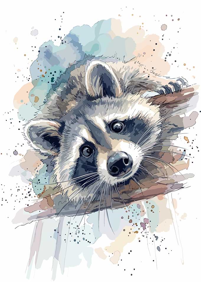Watercolor Raccoon Portrait