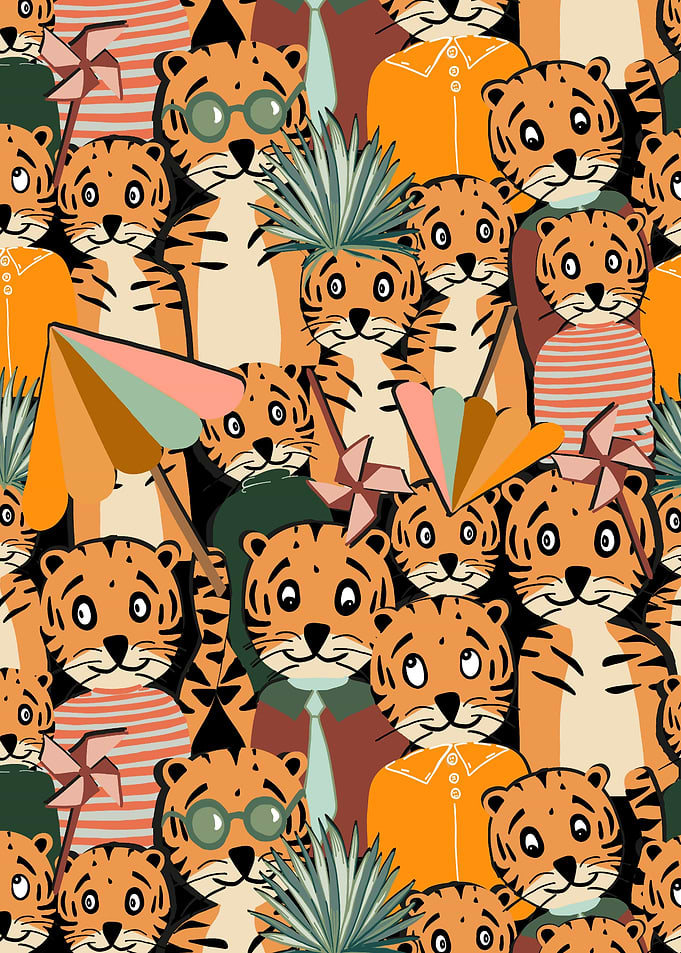 Playful Tiger Pattern Illustration
