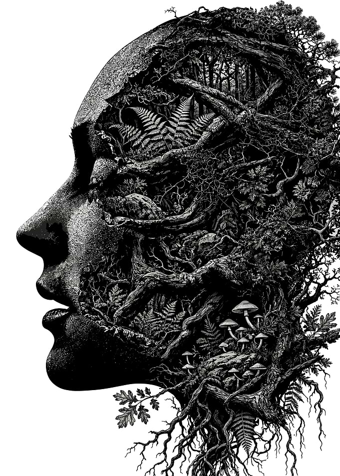 Human Profile Merged with Forest Nature