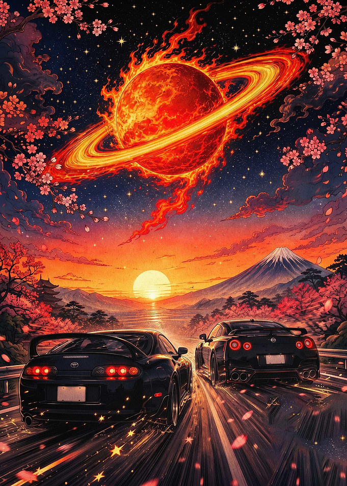 JDM Cars Burning Planet Art