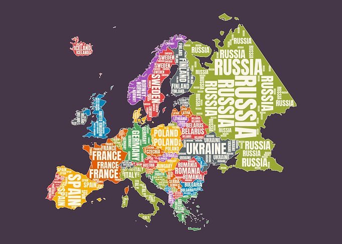 Colorful Typographic Map of Europe