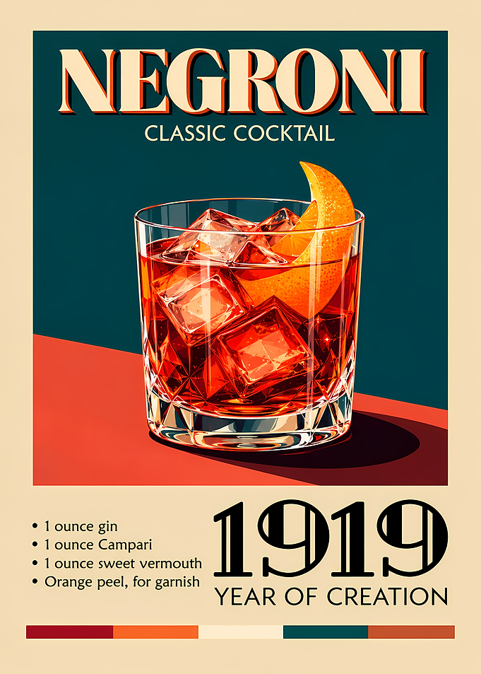 Vintage Negroni Cocktail Recipe Poster