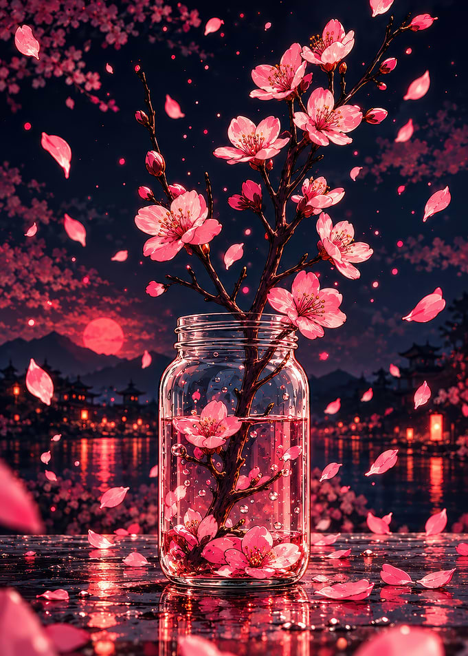 Cherry Blossom Branch in Glass Jar