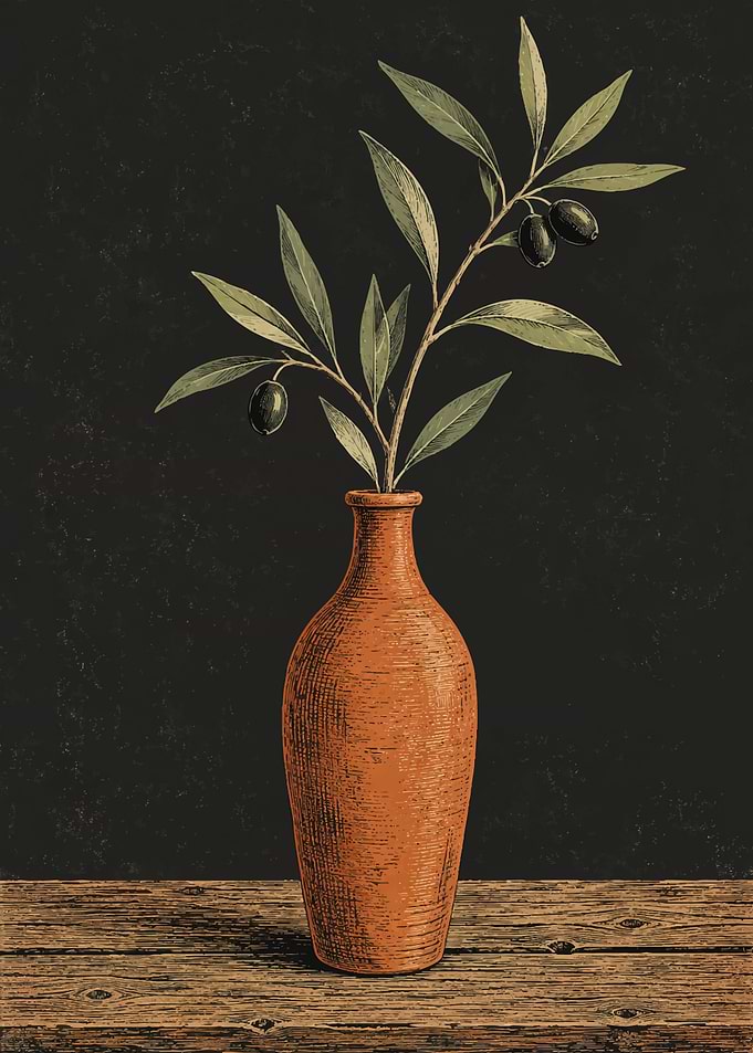 Olive Branch in Terracotta Vase