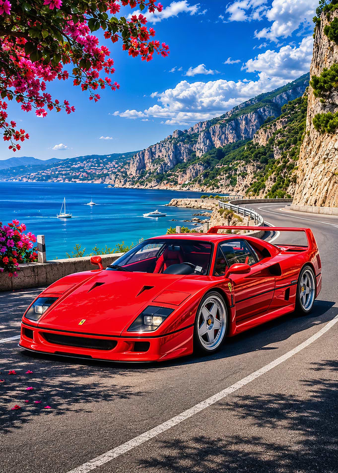 Red Ferrari F40 on Coastal Road
