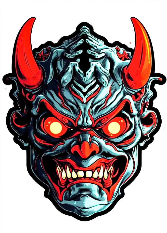 Fierce Oni Demon Mask Illustration