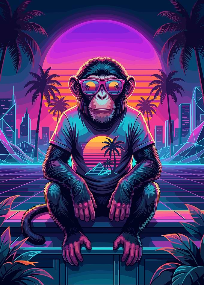 Synthwave Monkey in Retro Style