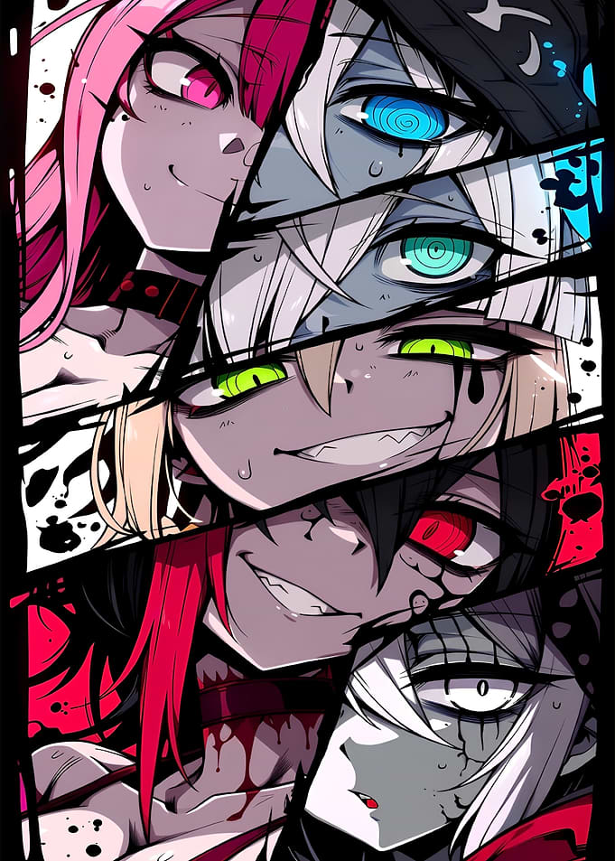Collage of Intense Anime Character Eyes