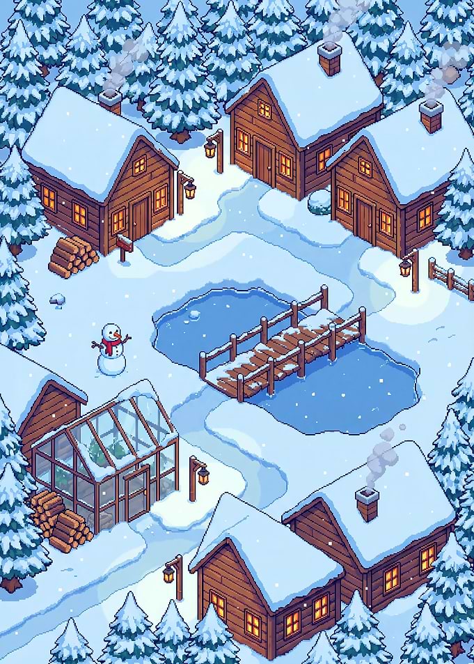 Cozy Winter Village Pixel Art