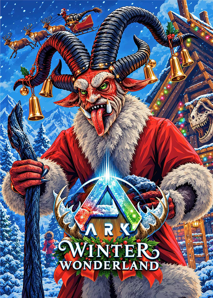 ARK Winter Wonderland Raptor Claus Poster