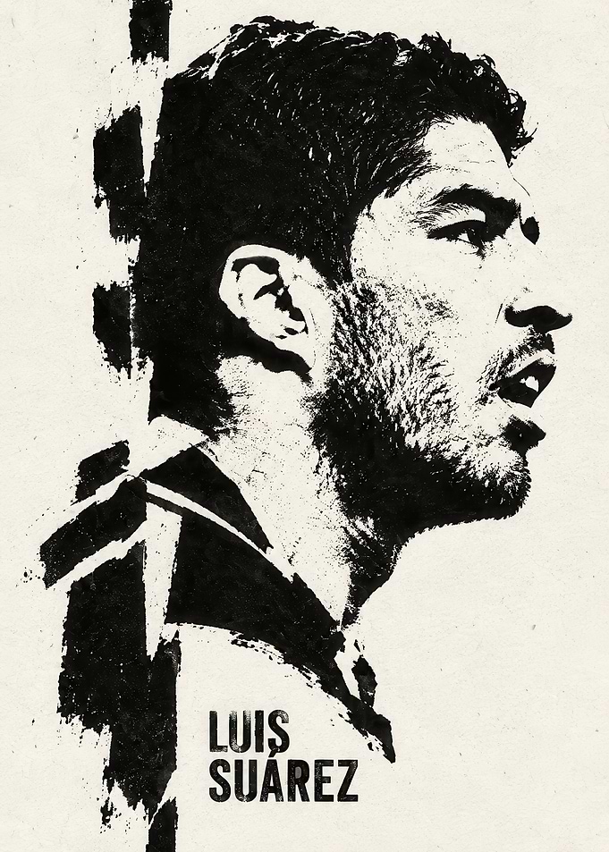 Luis Suarez Black and White Portrait