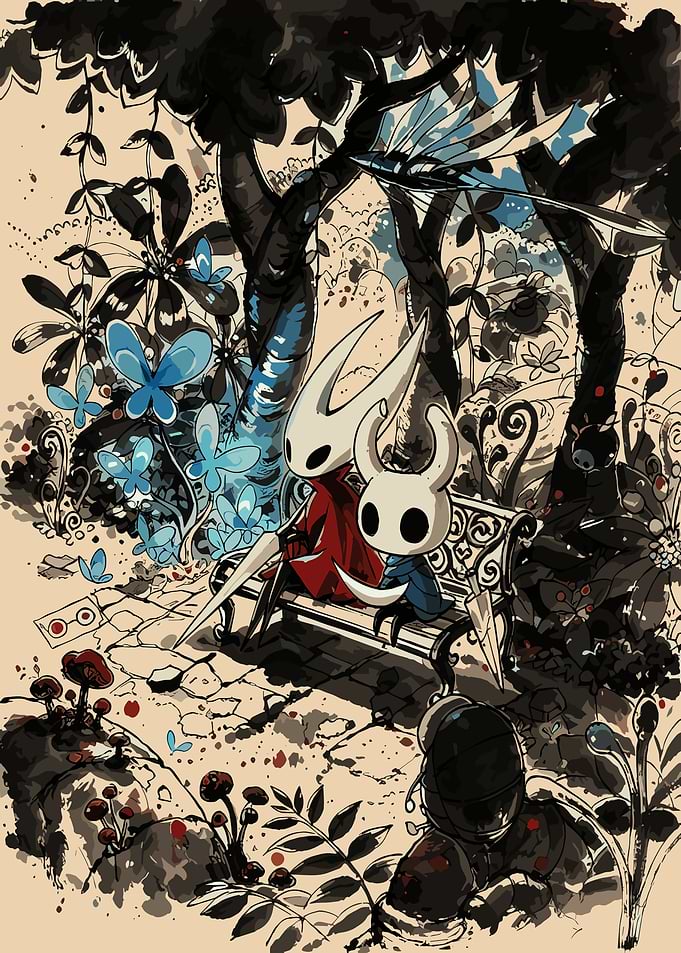 Hollow Knight Characters Resting on Bench