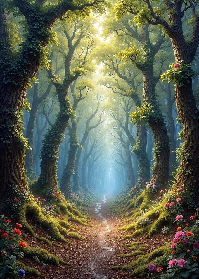 Enchanted Forest Path with Flowers