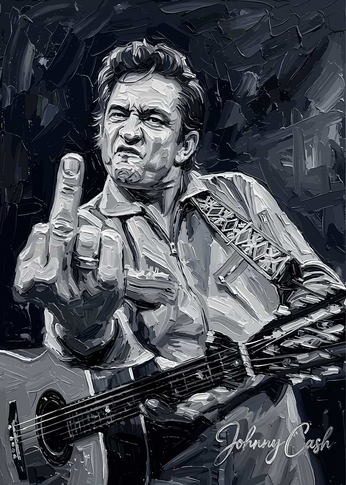 Johnny Cash Middle Finger Portrait painting
